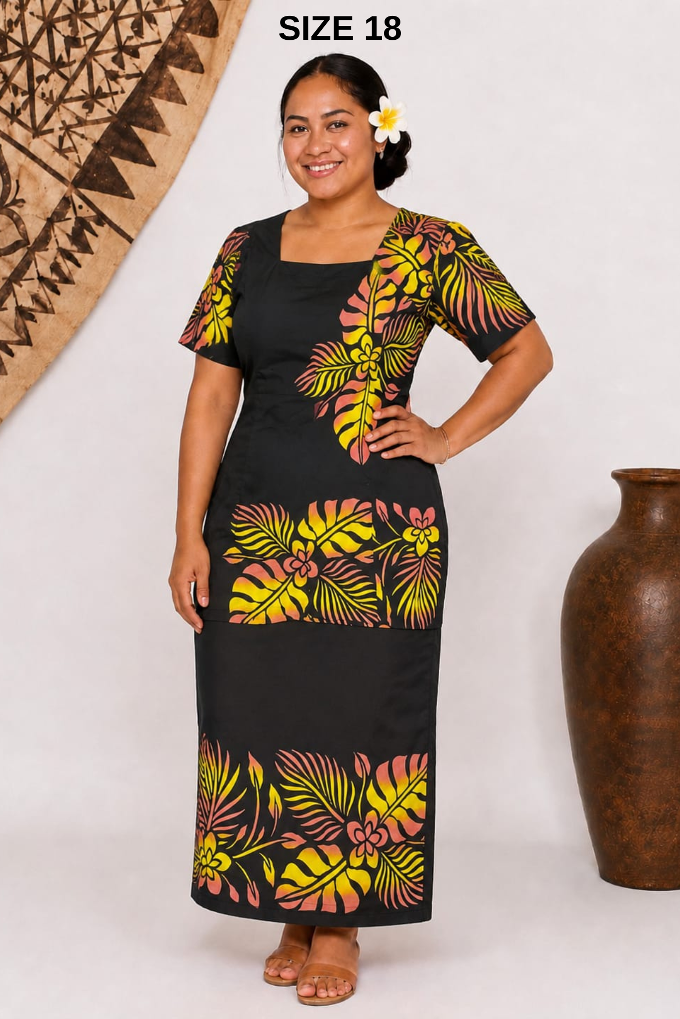 BLACK & YELLOW FLORAL PULETASI SIZE 18