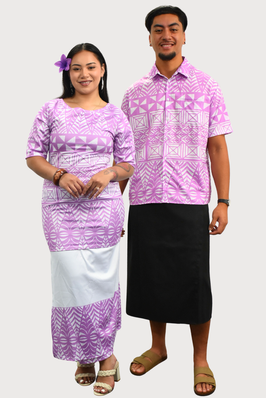 TALIA PULETASI - ROUND NECK PULETASI - TWO PIECE OUTFIT - PURPLE & WHITE