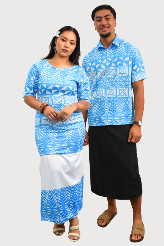 TUATUA SHIRT - COLLARED BUTTON UP - BLUE & WHITE