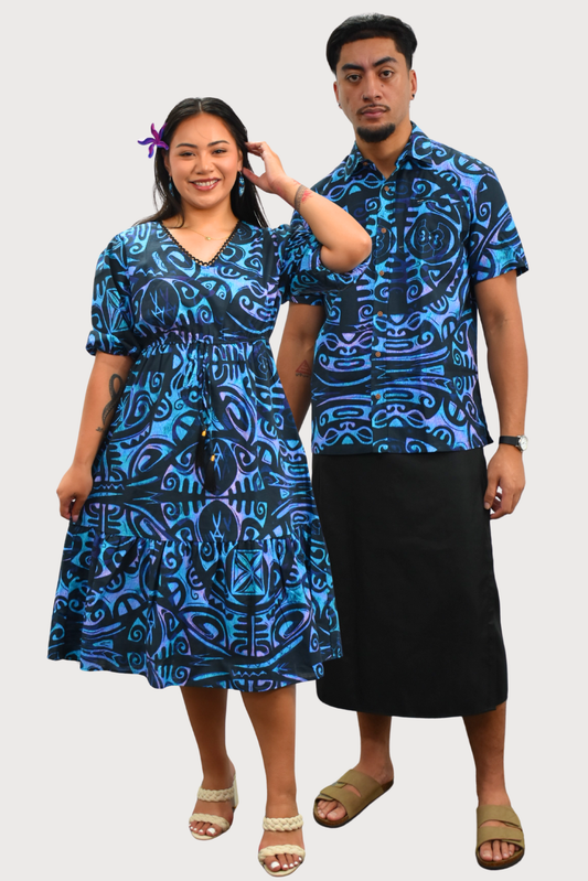 LEILANI DRESS - FLOWY DRESS - BLUE & BLACK