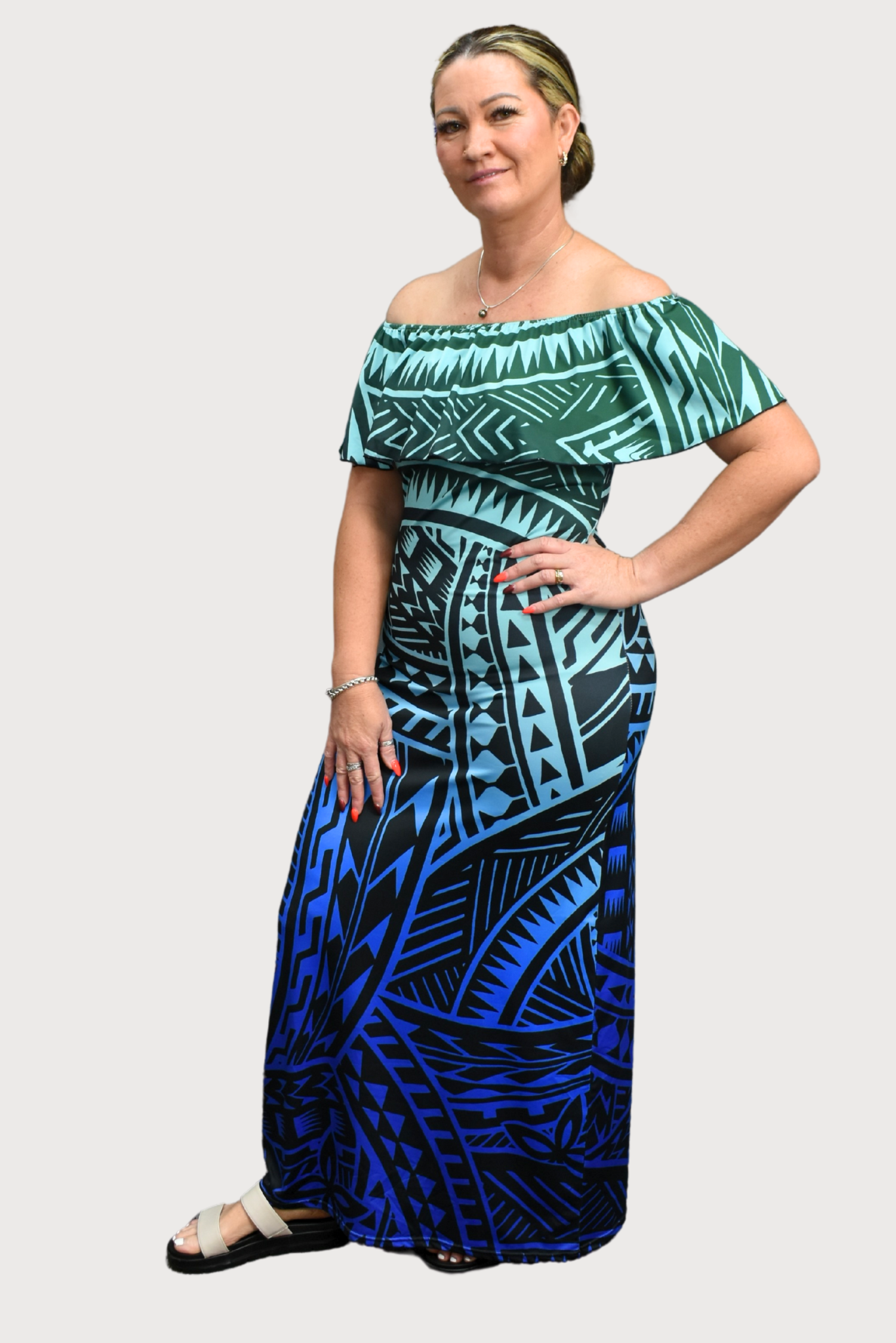 TAMARA OMBRE BLUE DRESS - OFF SHOULDER FRILL DRESS