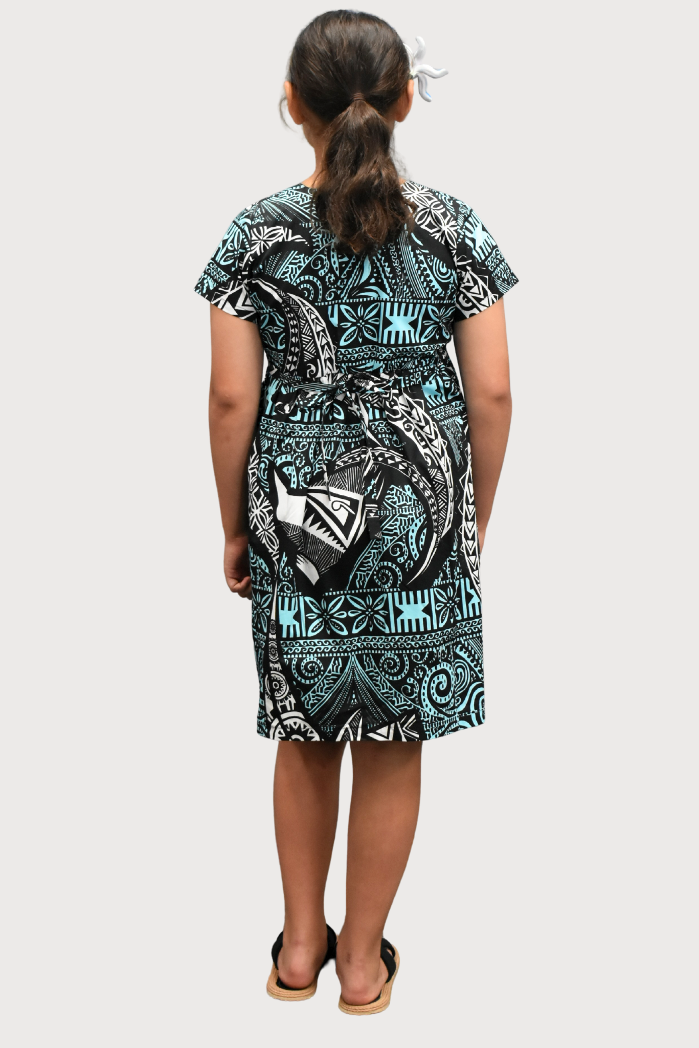 SARAH GIRLS DRESS - FLOWY DRESS - BLUE, WHITE & BLACK