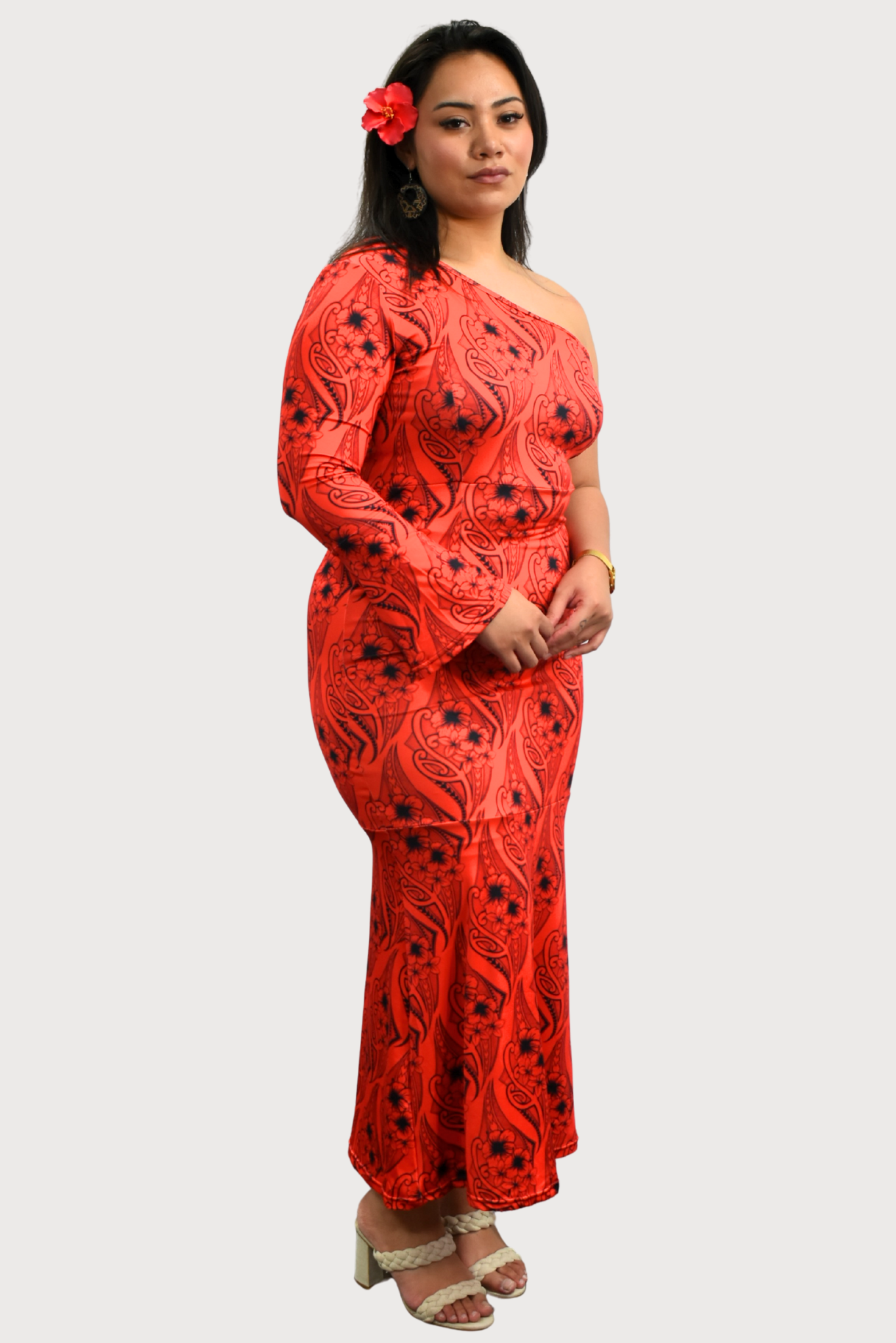 (PRE-ORDER) KIANA DRESS - ONE SLEEVE MAXI DRESS - RED