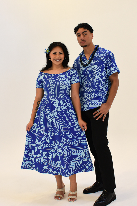 MAMANA DRESS - MIDI FLARE DRESS - BLUE