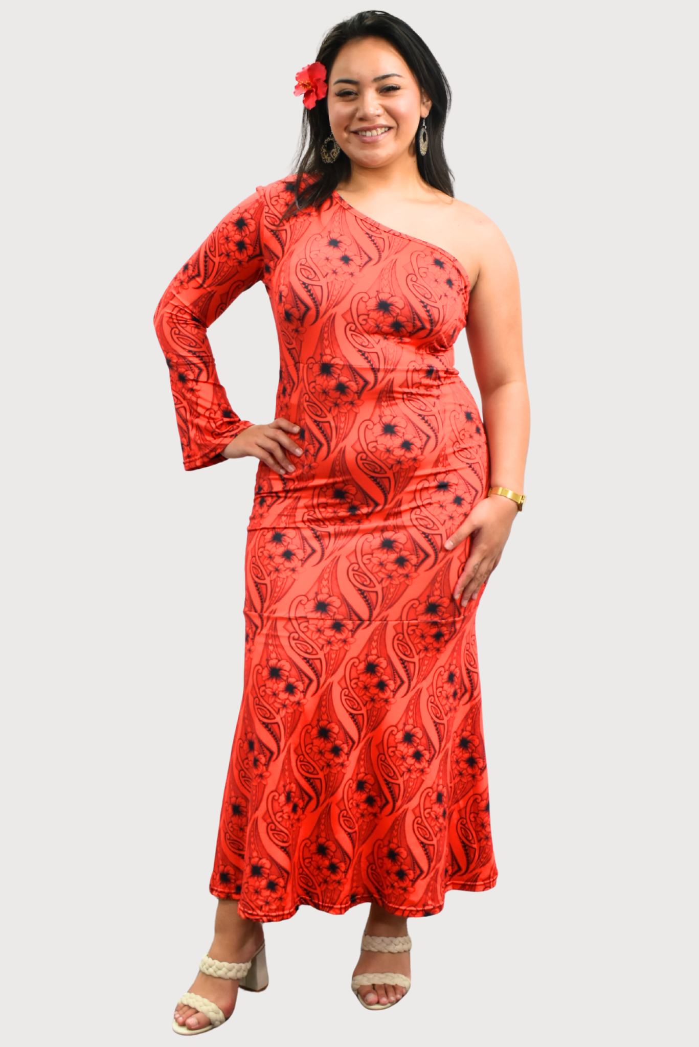 (PRE-ORDER) KIANA DRESS - ONE SLEEVE MAXI DRESS - RED