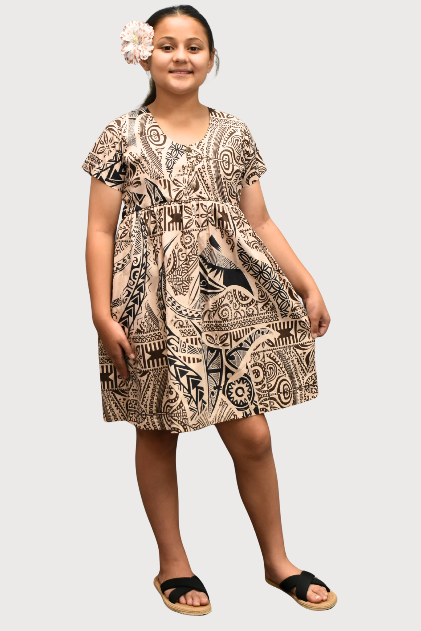 SARAH GIRLS DRESS - FLOWY DRESS - TAN & BLACK