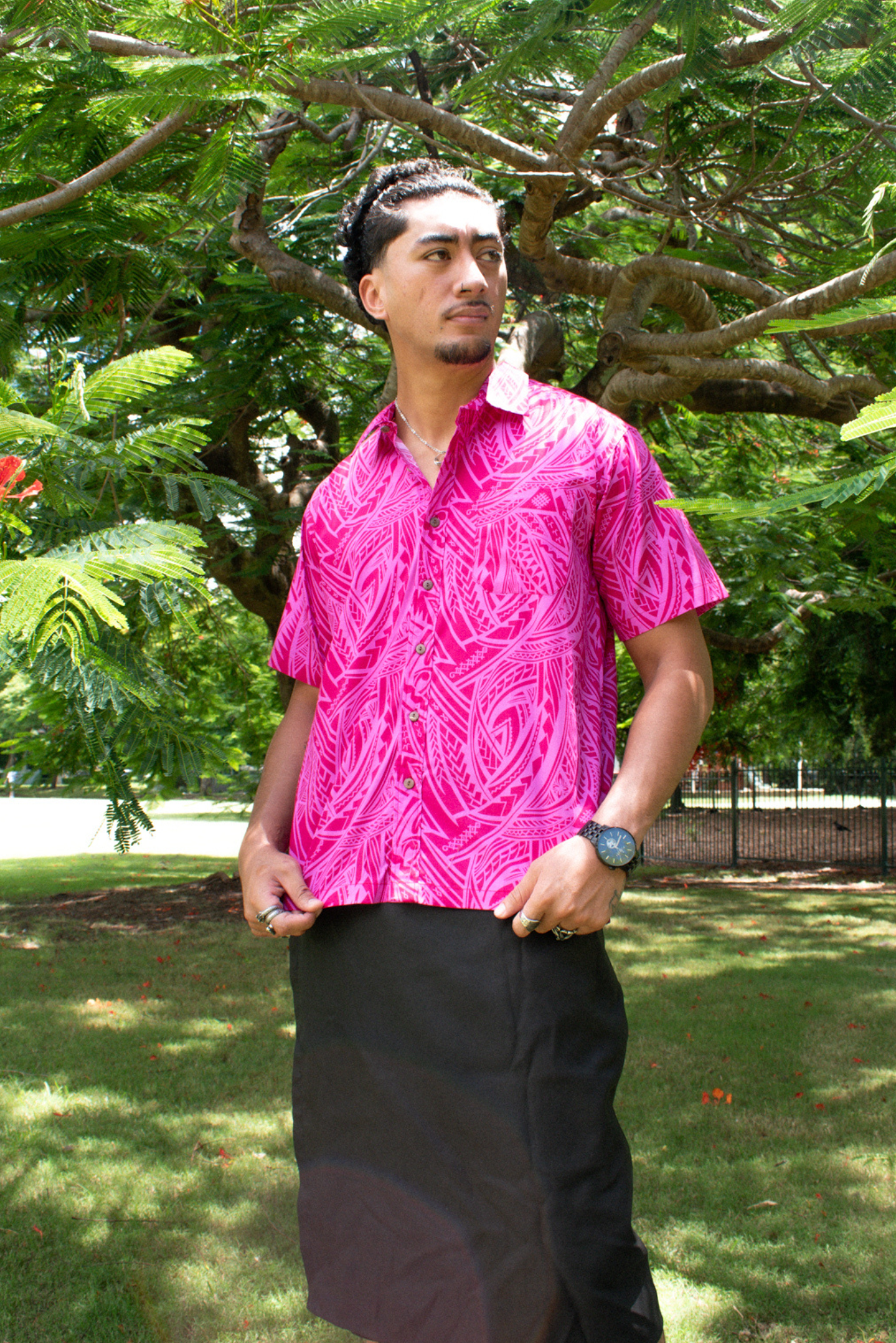 SIONE SHIRT - COLLARED BUTTON UP SHIRT - HOT PINK