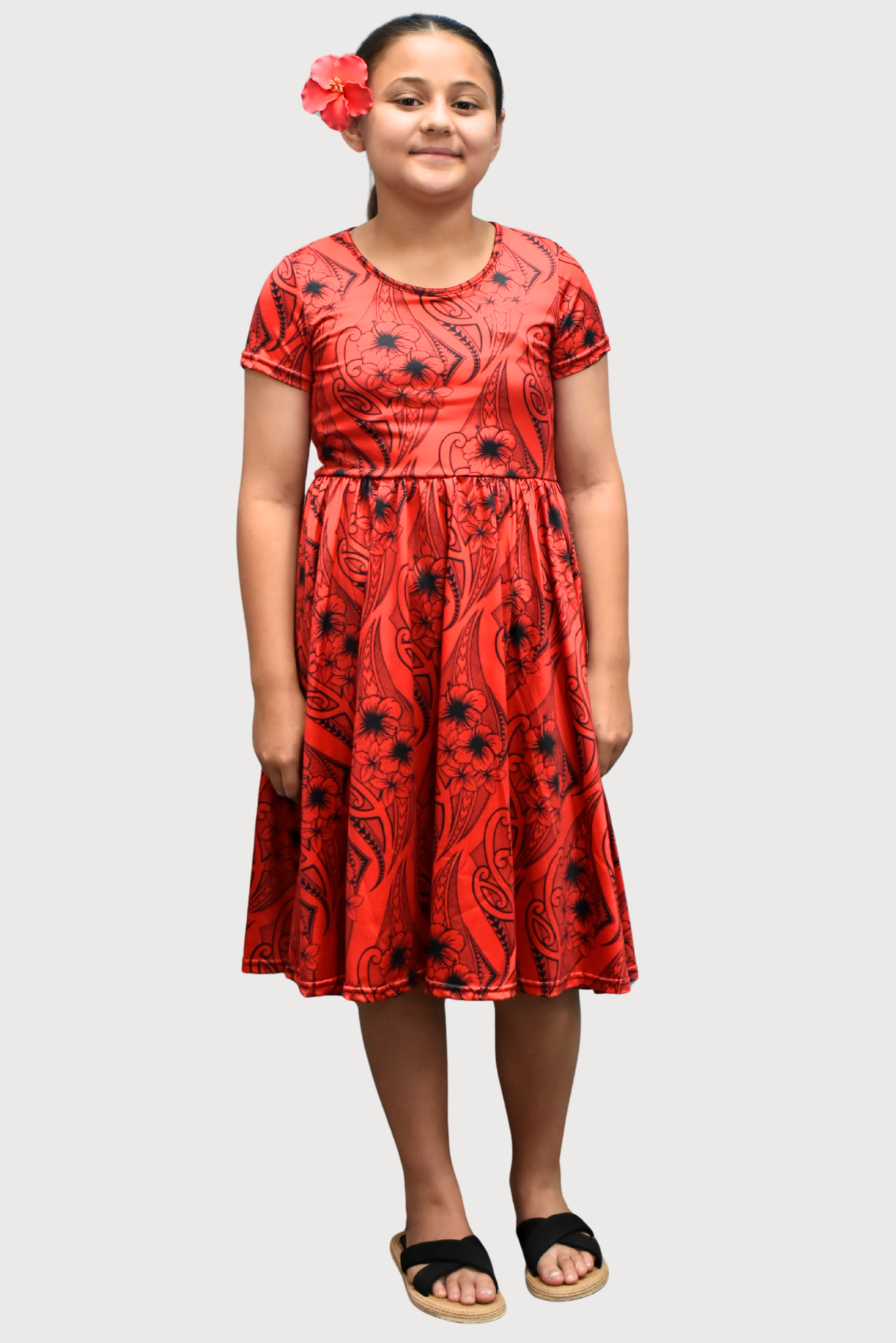 KIANA GIRLS DRESS - ALINE FLOWY DRESS - RED