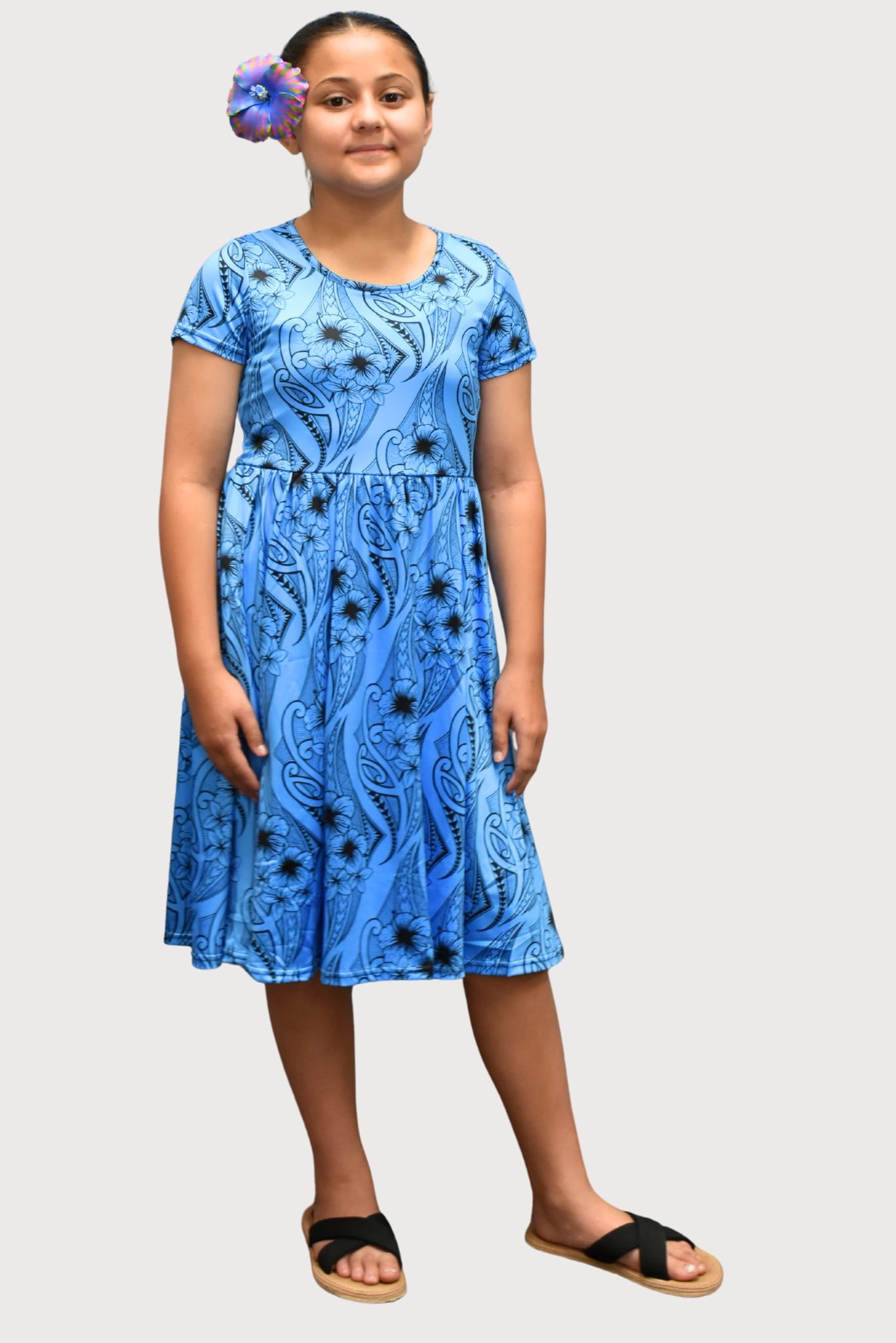 KIANA GIRLS DRESS - ALINE FLOWY DRESS - BLUE Penina's Island Boutique KIANA GIRLS DRESS - ALINE FLOWY DRESS - BLUE Penina's Island Boutique