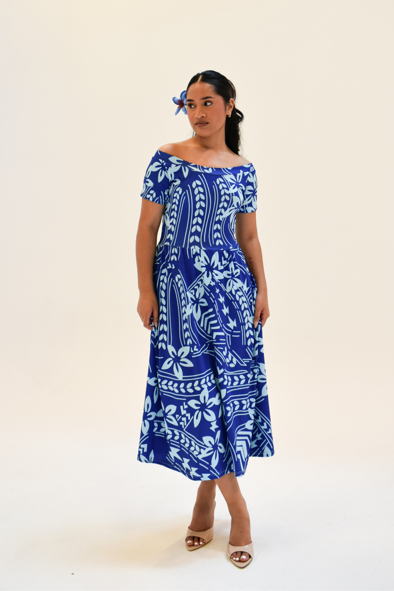 MAMANA DRESS - MIDI FLARE DRESS - BLUE