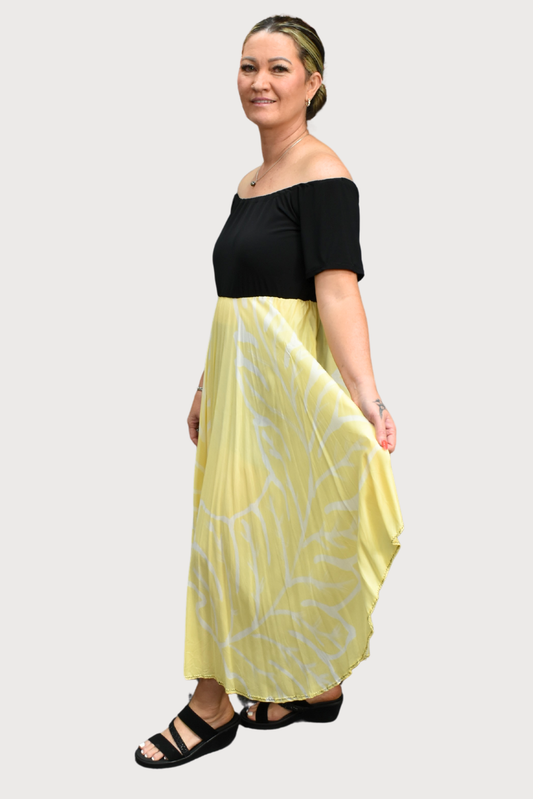 BLACK & YELLOW HIGH WAISTED DRESS - SIZE 14