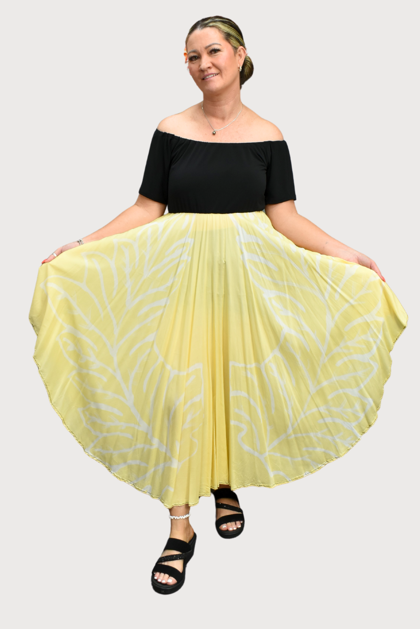 BLACK & YELLOW HIGH WAISTED DRESS - SIZE 14