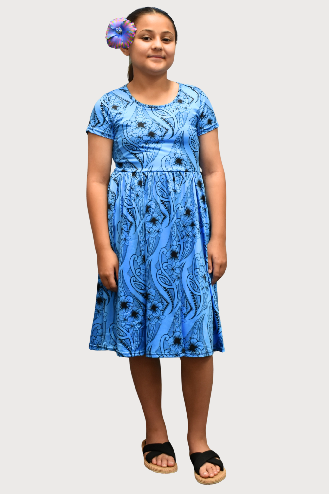 KIANA GIRLS DRESS - ALINE FLOWY DRESS - BLUE