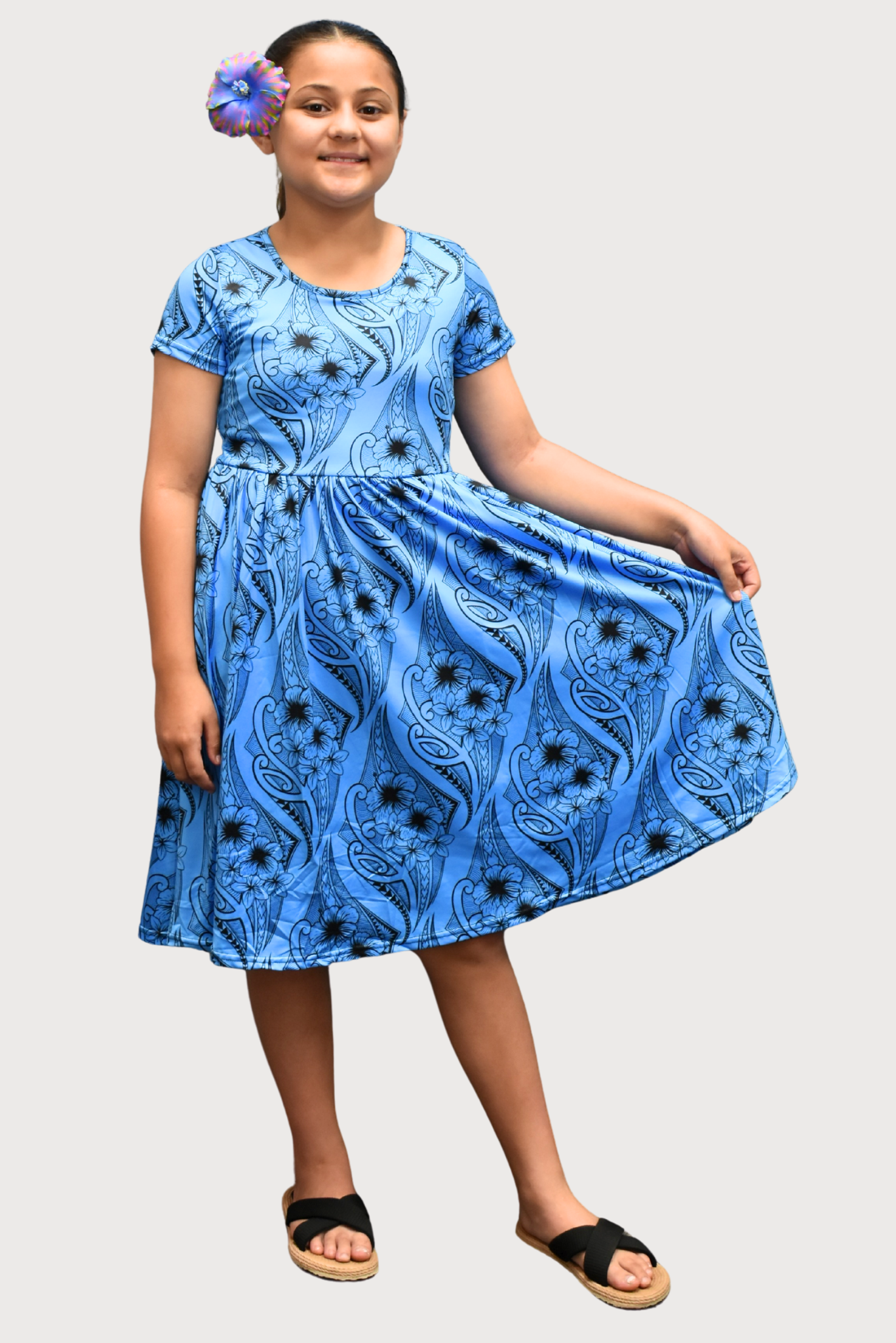 KIANA GIRLS DRESS - ALINE FLOWY DRESS - BLUE