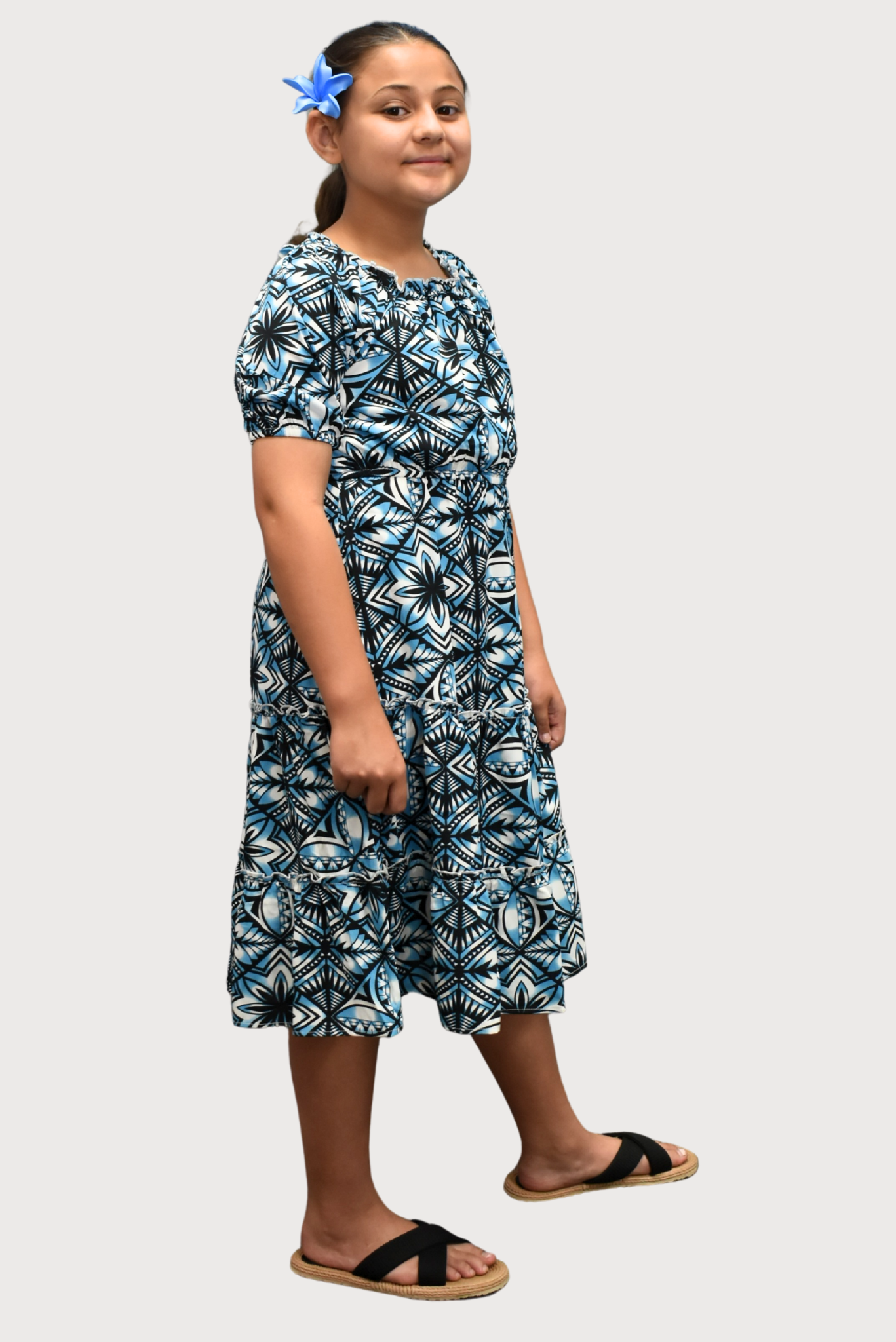 MARIAH GIRLS DRESS - FLOWY DRESS - BLUE & BLACK