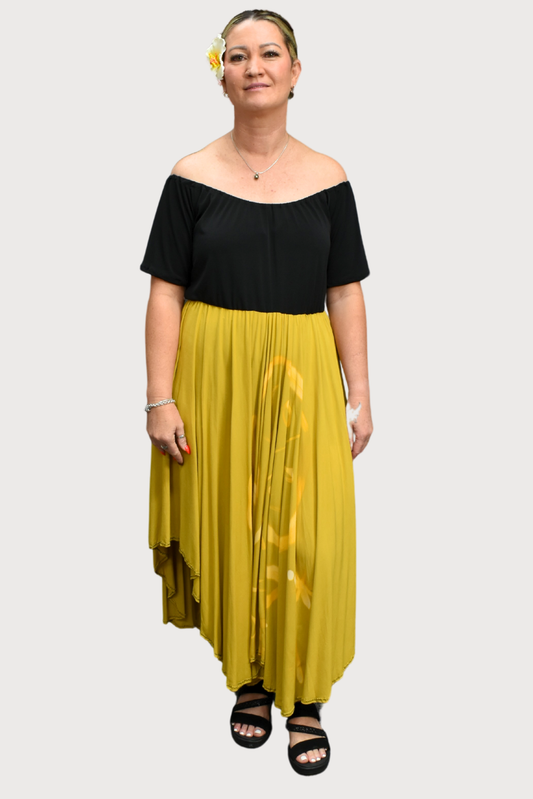 BLACK & YELLOW HIGH WAISTED DRESS - SIZE 14