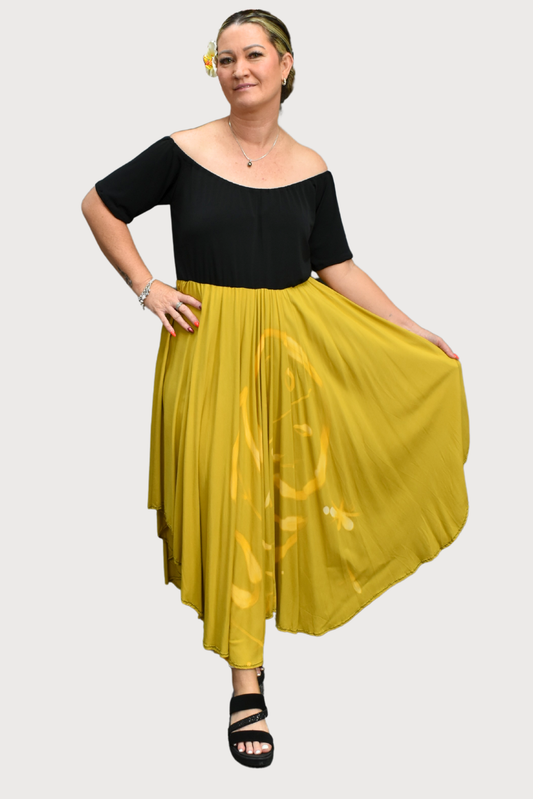 BLACK & YELLOW HIGH WAISTED DRESS - SIZE 14