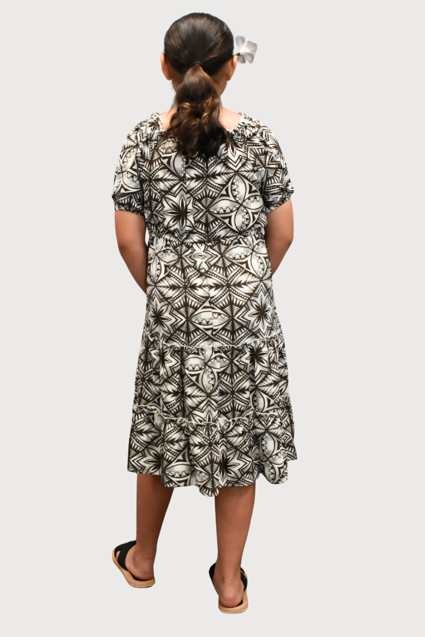 MARIAH GIRLS DRESS - FLOWY DRESS - BROWN & WHITE