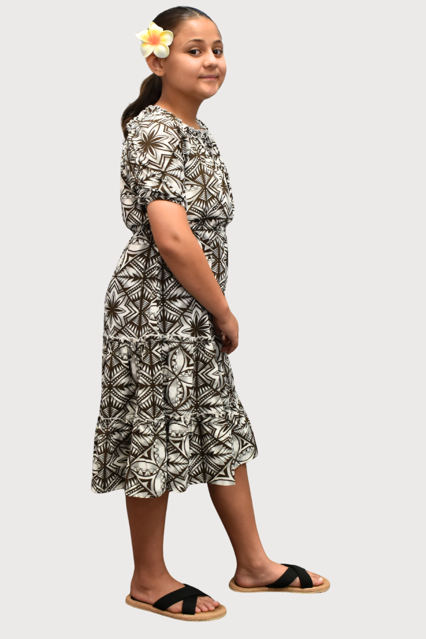 MARIAH GIRLS DRESS - FLOWY DRESS - BROWN & WHITE