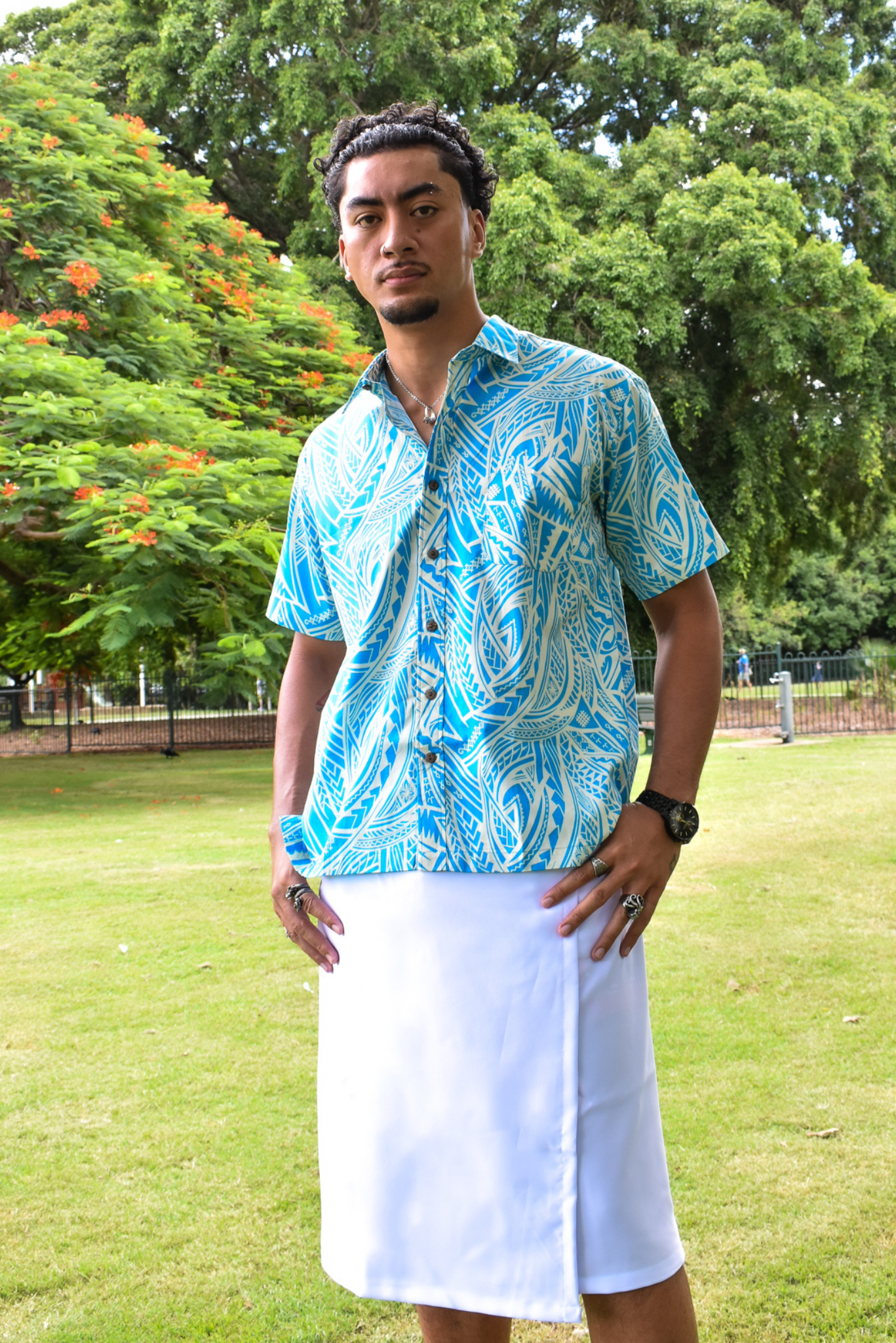 SIONE SHIRT - COLLARED BUTTON UP - LIGHT BLUE AND WHITE