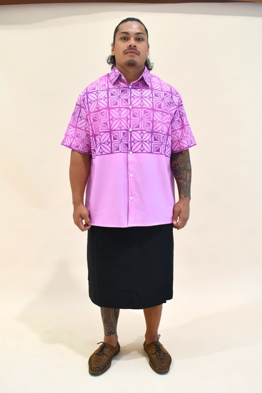 (PRE-ORDER) COLLARED BUTTON UP SHIRT - PURPLE & PINK PATTERN