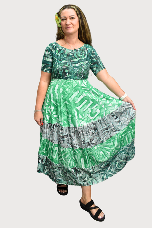 GREEN ISLAND HIGH WAISTED DRESS - SIZE 16