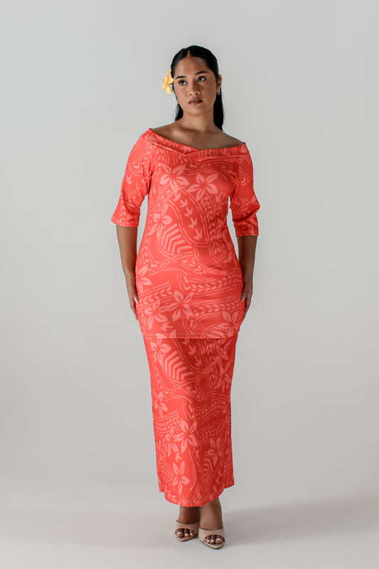 MAMANA PULETASI - TWO PIECE V NECK PULETASI - RED