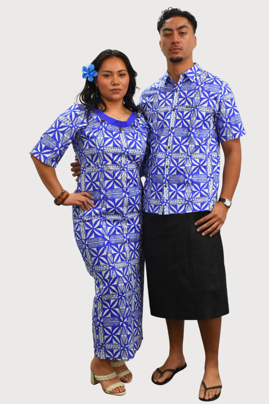 CHRISTIAN SHIRT - COLLARED BUTTON UP - BLUE & WHITE