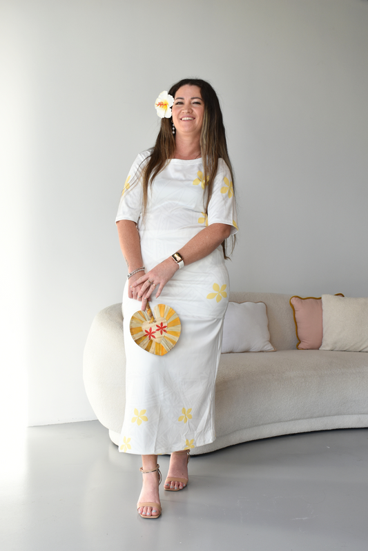 (PRE-ORDER) MINI TIARE - ROUND NECK PULETASI - TWO PIECE - GOLD & WHITE