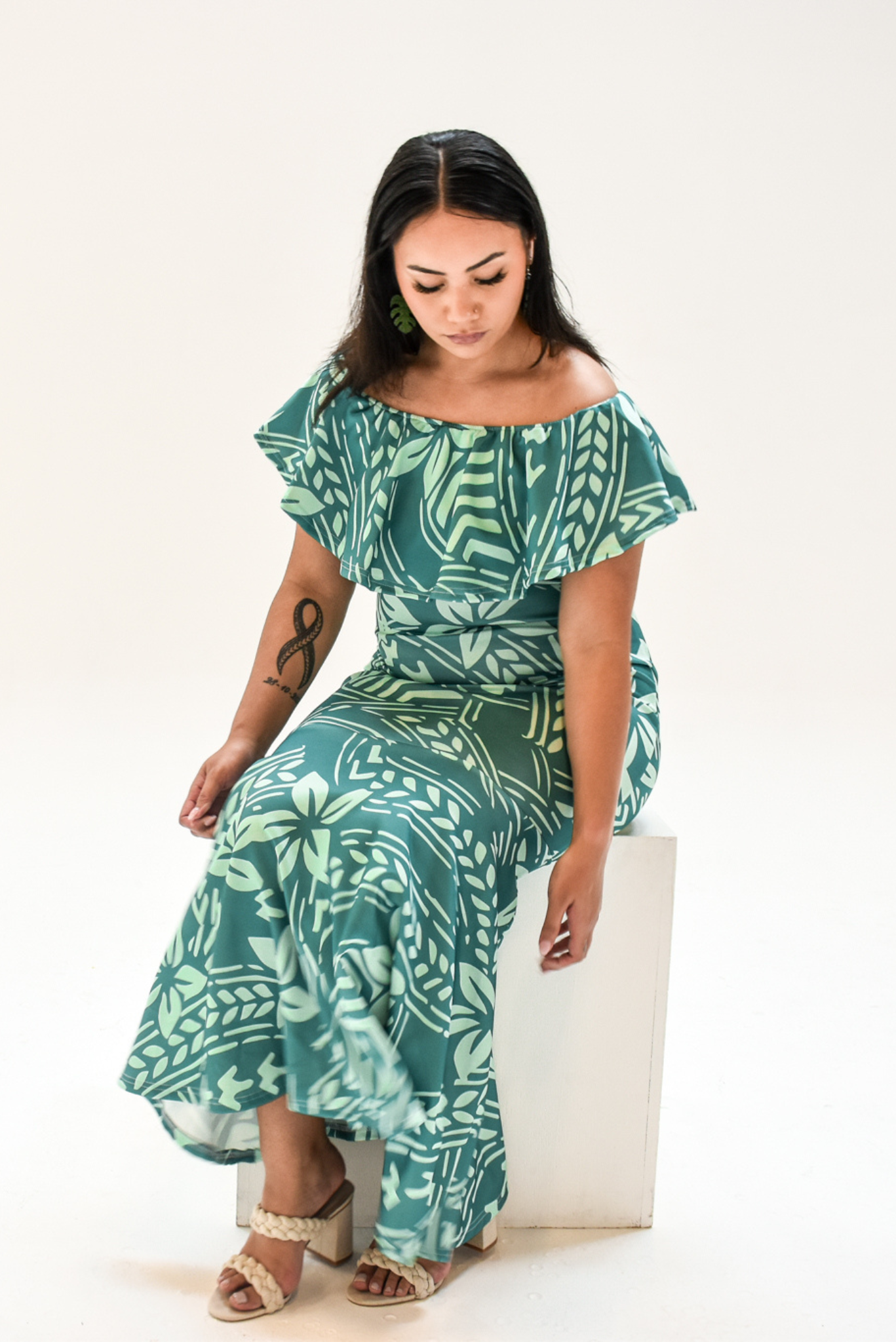 SILIVIA DRESS - OFF SHOULDER FRILL MAXI DRESS