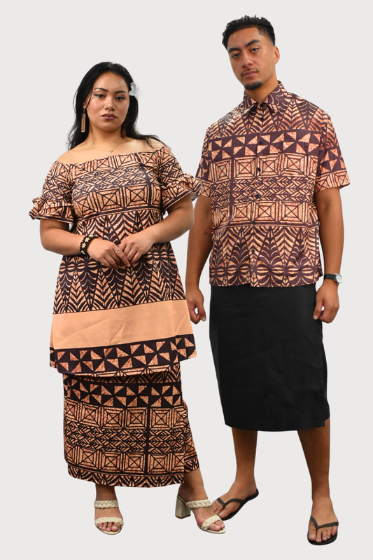 PULETASI - FLOWY FRILL SLEEVE TOP PULETASI - BROWN