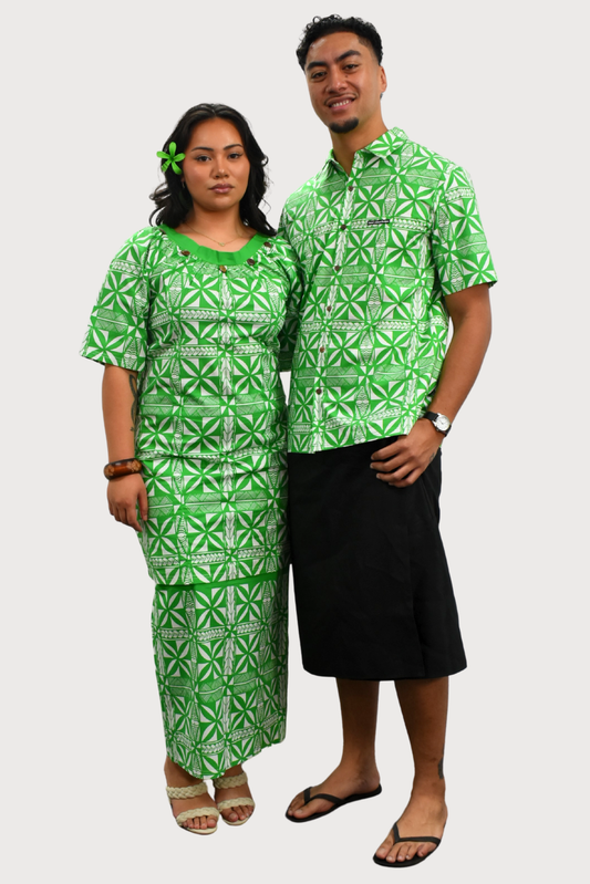 CHRISTIAN SHIRT - COLLARED BUTTON UP - GREEN & WHITE