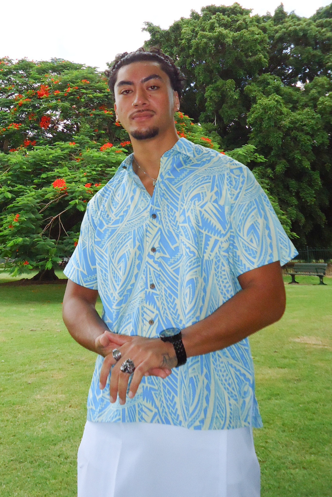 SIONE SHIRT - COLLARED BUTTON UP - LIGHT BLUE AND WHITE