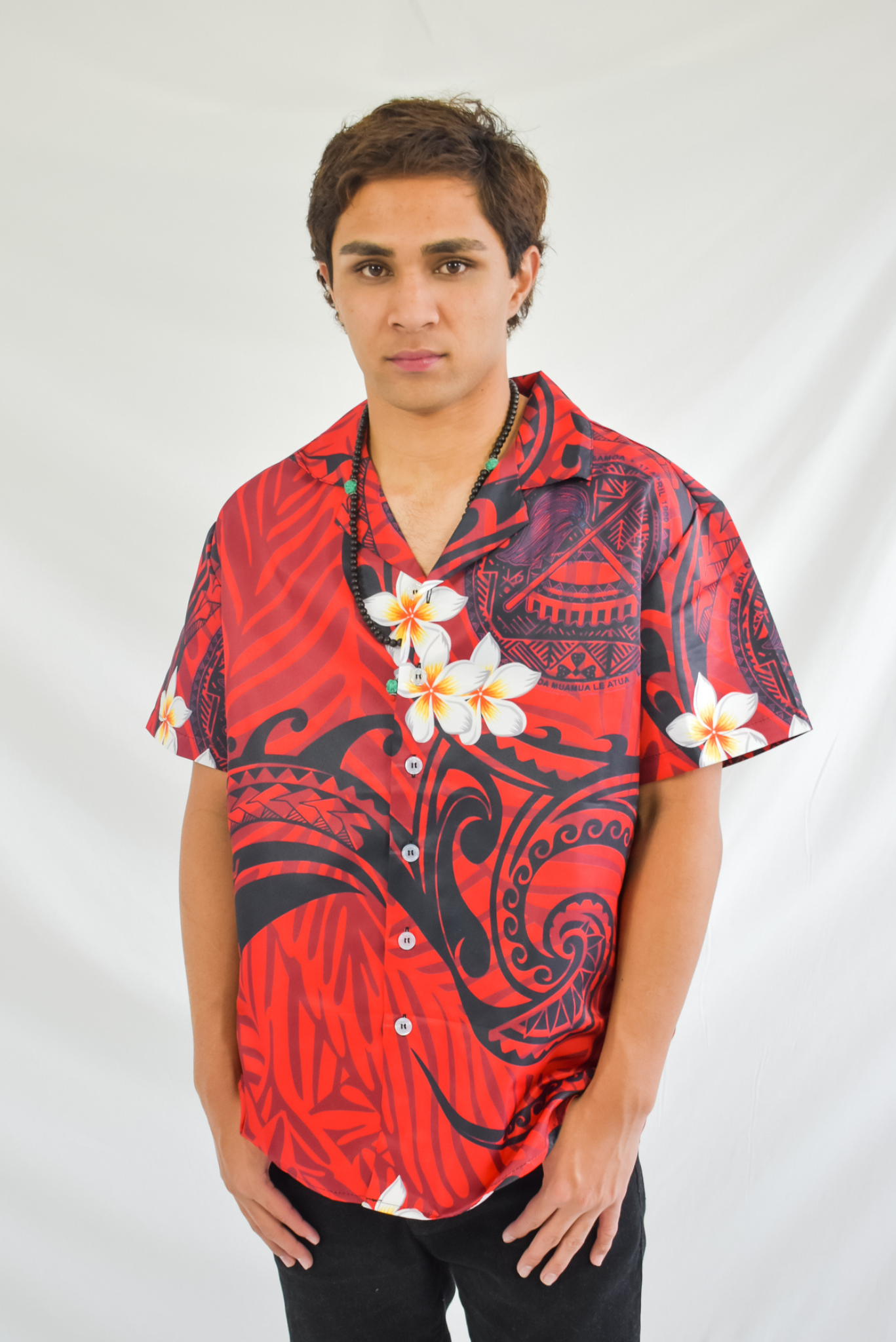 DAVID SHIRT - BUTTON UP WITH V-NECK - RED & BLACK