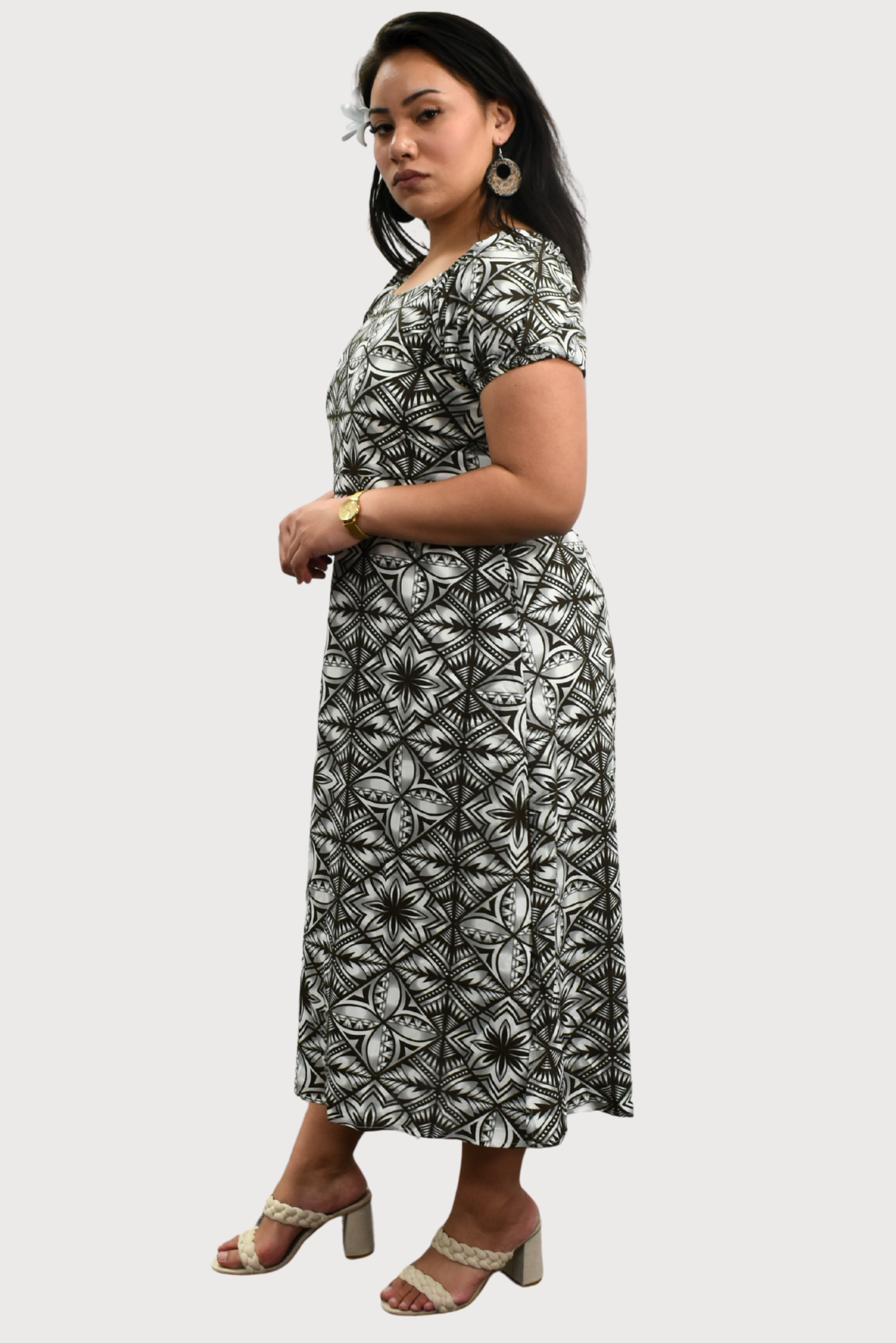 MARIAH DRESS - HIGH WAIST DRESS - BROWN & WHITE