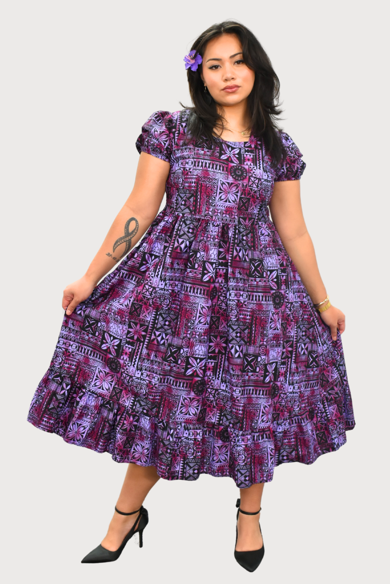 MARIAH DRESS - HIGH WAIST DRESS - PURPLE & BLACK