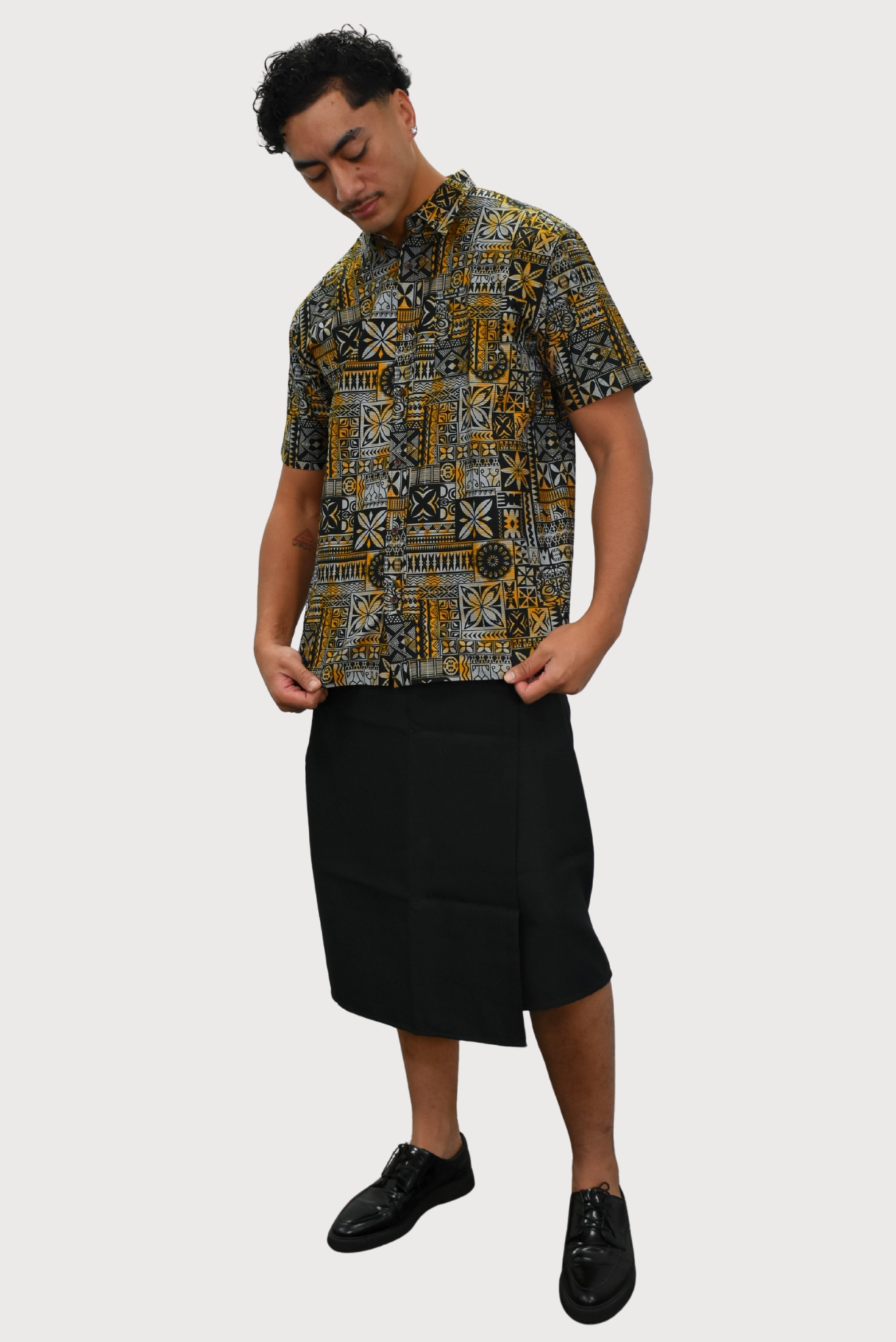 MARCUS SHIRT - COLLARED BUTTON UP - GOLD, GREY & BLACK