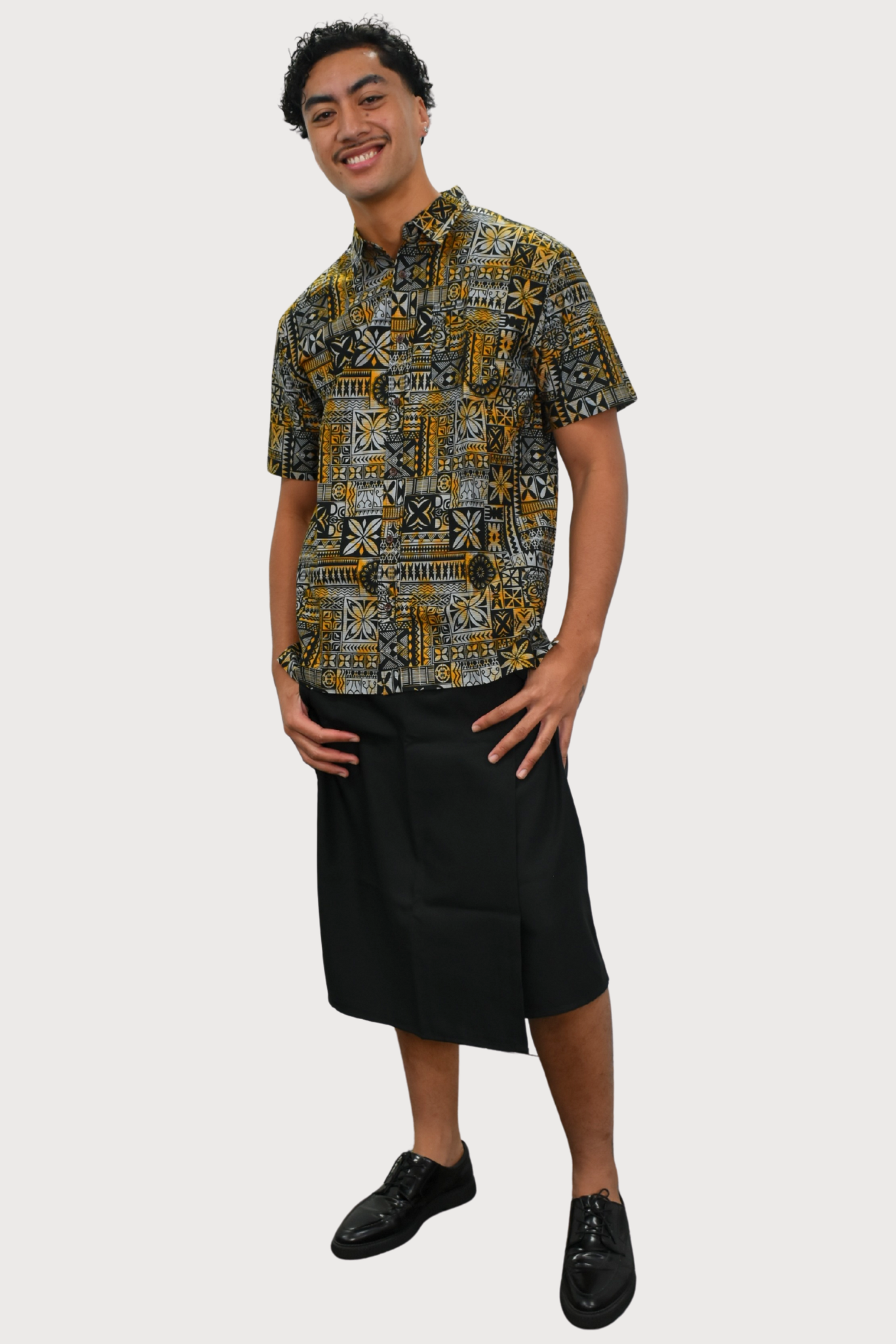 MARCUS SHIRT - COLLARED BUTTON UP - GOLD, GREY & BLACK