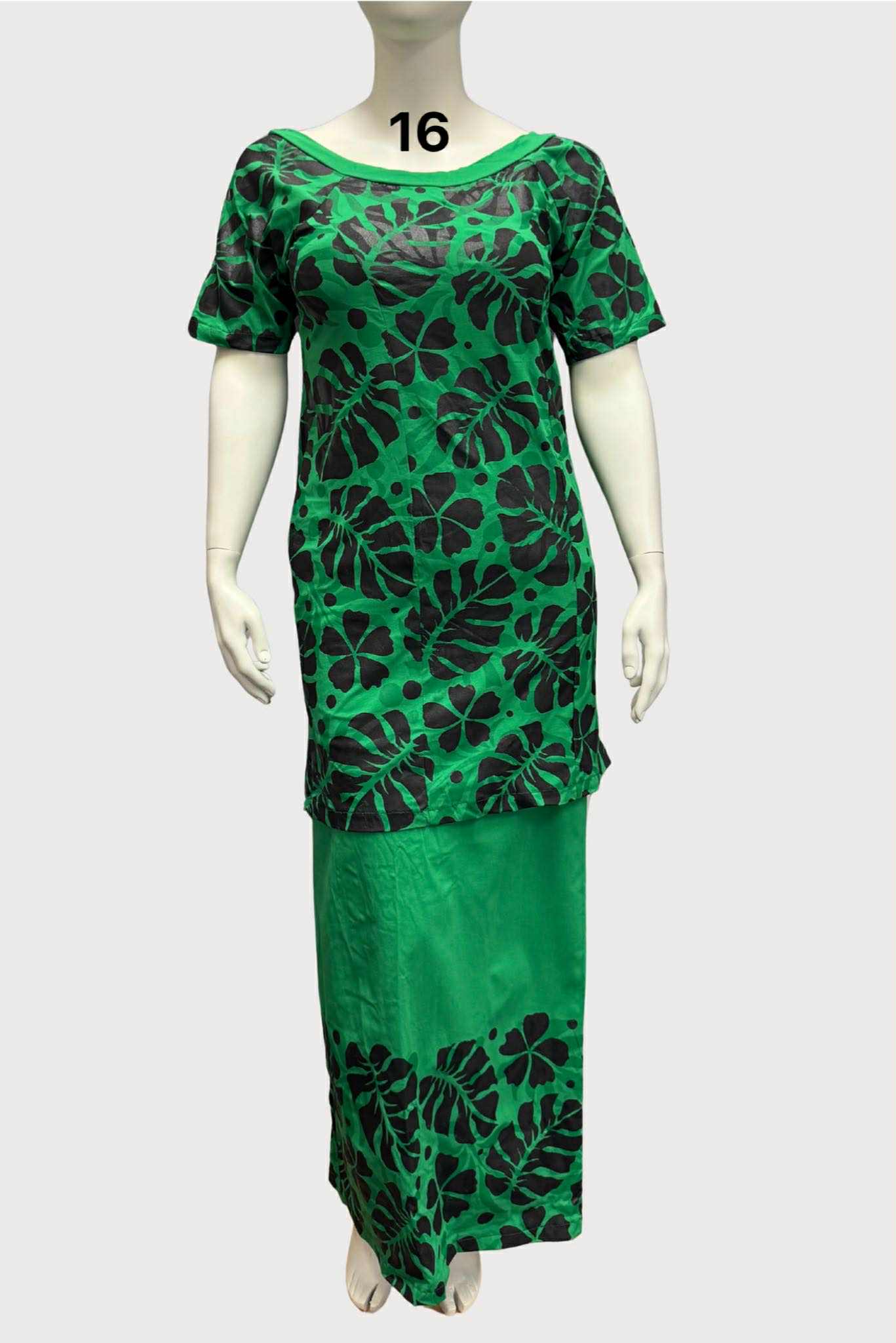 GREEN & BLACK LEAF PULETASI - SIZE 16