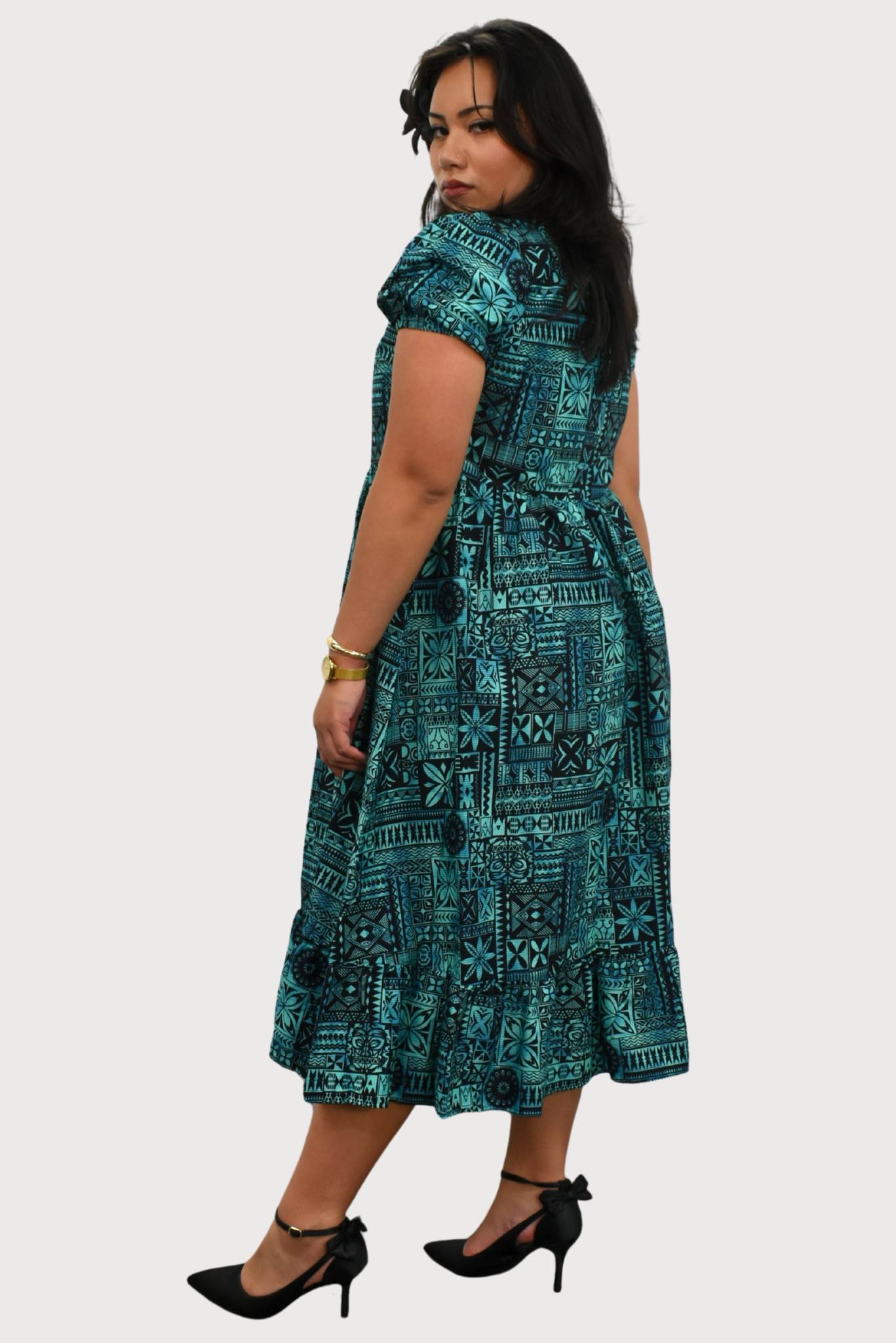 MARIAH DRESS - HIGH WAIST DRESS - AQUA & BLACK
