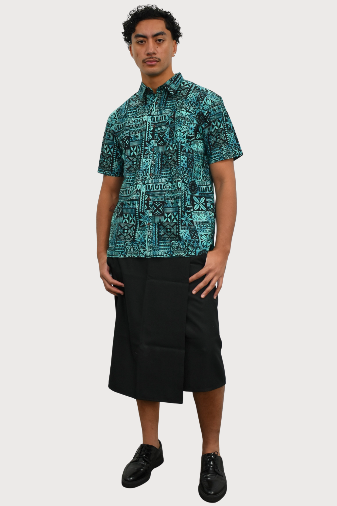 MARCUS SHIRT - COLLARED BUTTON UP - AQUA & BLACK