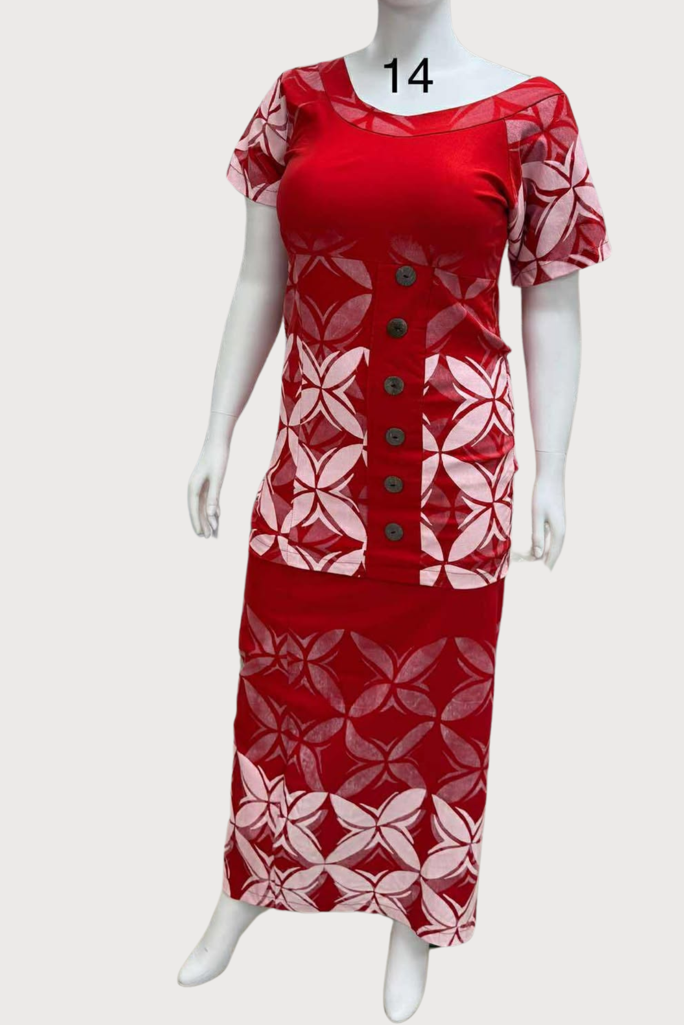 Red and White Puletasi Size 14