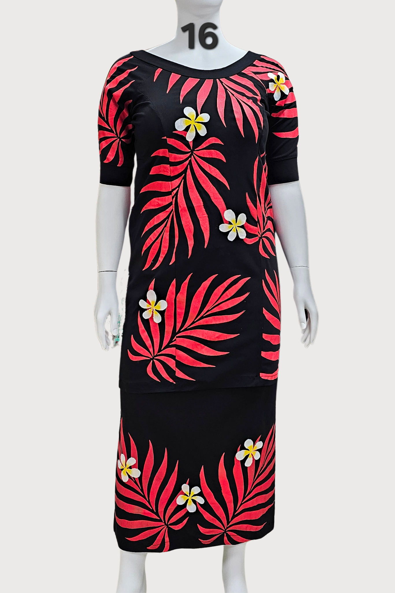 BLACK & RED FLORAL PULETASI - SIZE 16