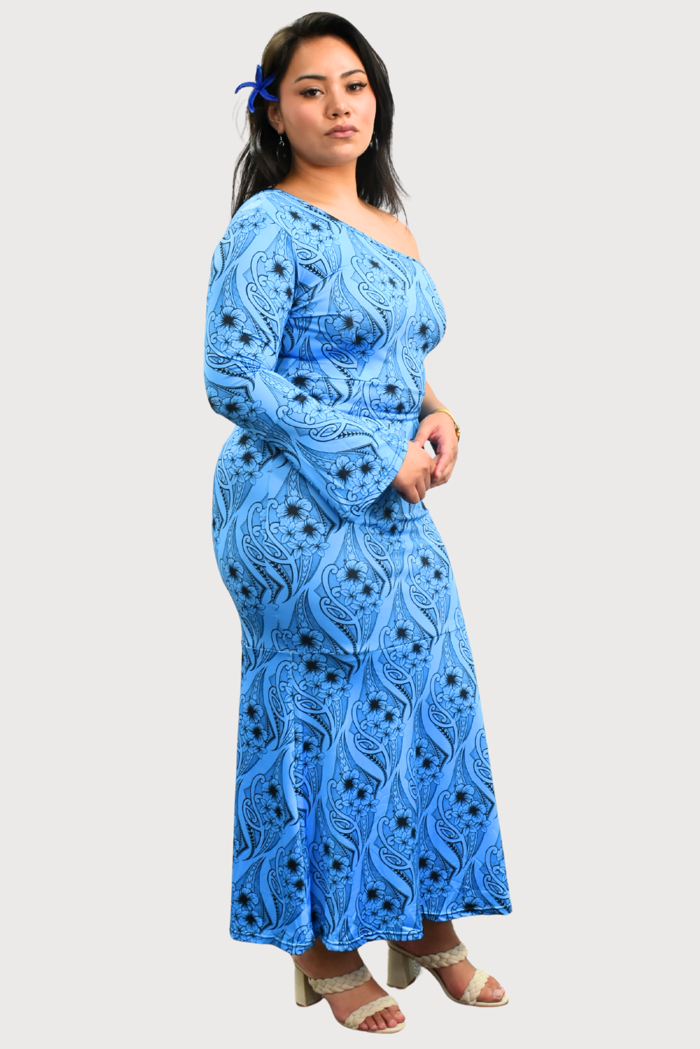 (PRE-ORDER) KIANA DRESS - ONE SLEEVE MAXI DRESS - BLUE