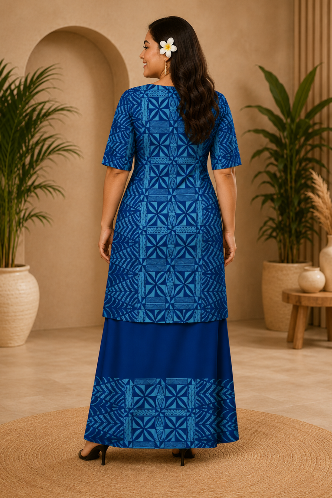 (PRE-ORDER) ROUND NECK LAYERED PULETASI - TWO PIECE OUTFIT - BLUE