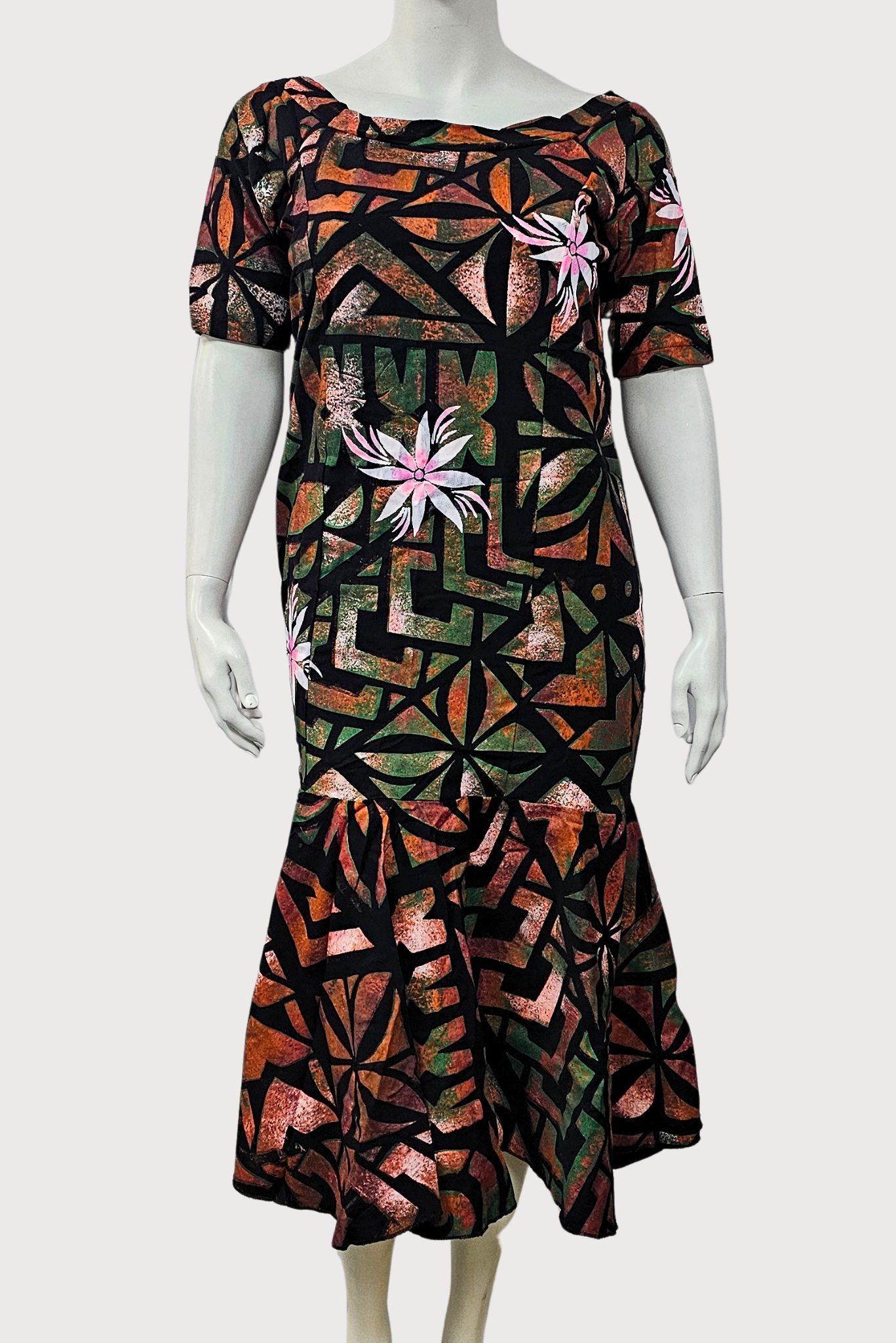 BLACK , BROWN & GREEN FLORAL MERMAID DRESS