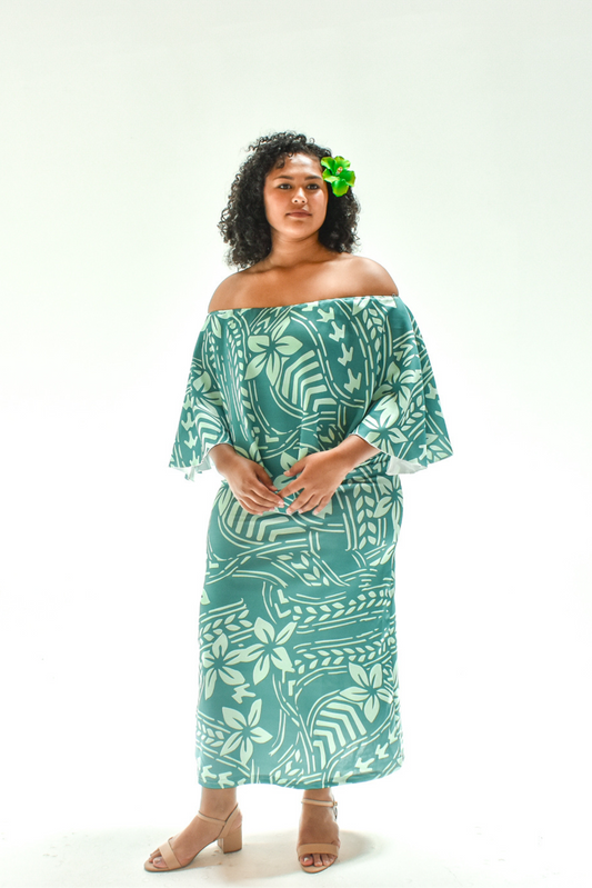 (PRE-ORDER) SILIVIA DRESS - CAPE MAXI DRESS - GREEN FLORAL