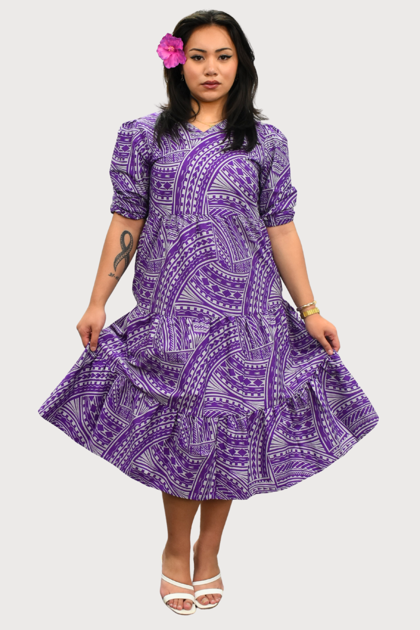MARIAH DRESS - HIGH WAIST DRESS - PURPLE & GREY