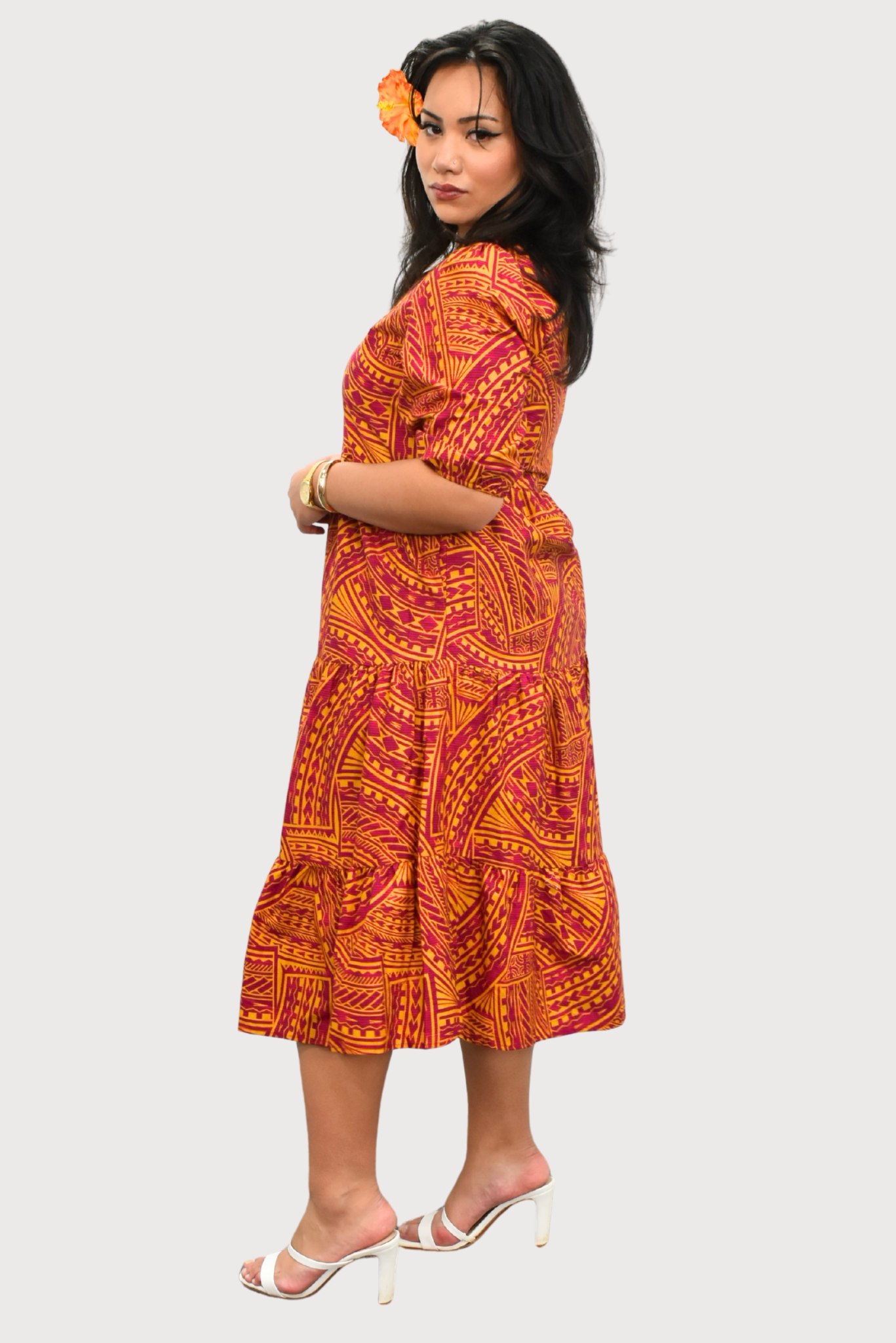 MARIAH DRESS - HIGH WAIST DRESS - RED & ORANGE
