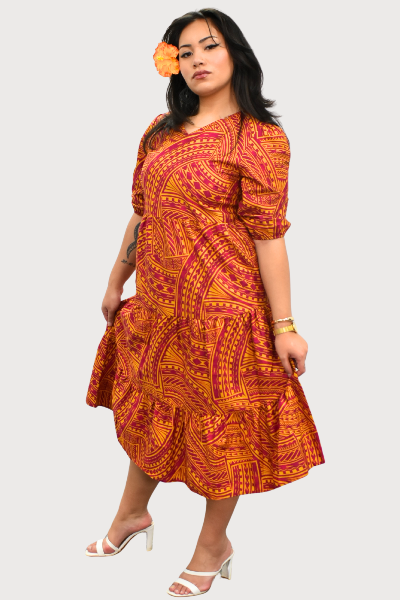 MARIAH DRESS - HIGH WAIST DRESS - RED & ORANGE
